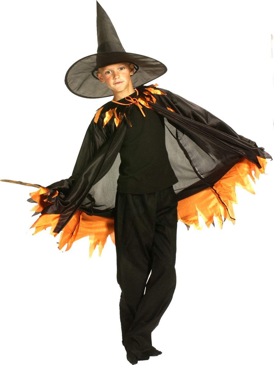 Verkleedkleding | Cape zwart/oranje | Maat 164 | Kinderen | Unisex | Carnavalskleding